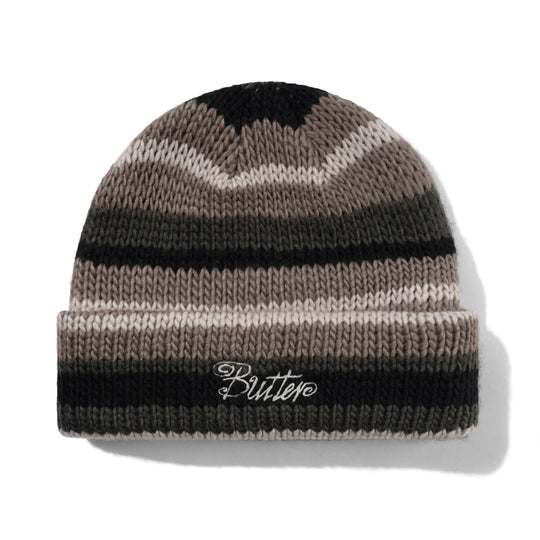 Ombre Stripe Knit Beanie, Black