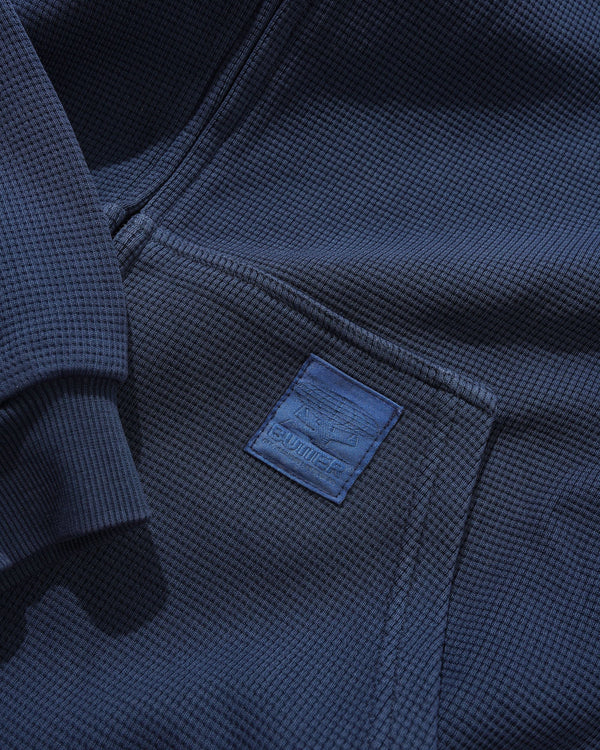 Butter Goods Waffle Zip-Thru Hood, Navy Overdye