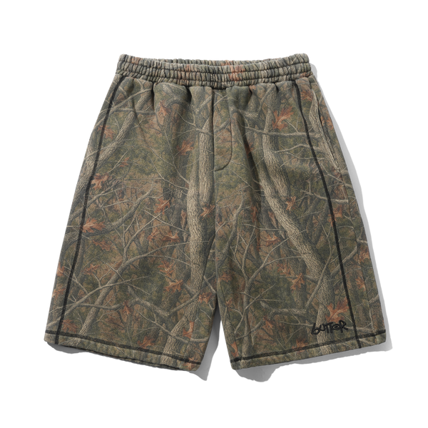 Butter Goods Overlock Stitch Fleece Shorts, Forest Camo