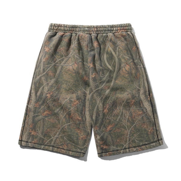 Butter Goods Overlock Stitch Fleece Shorts, Forest Camo