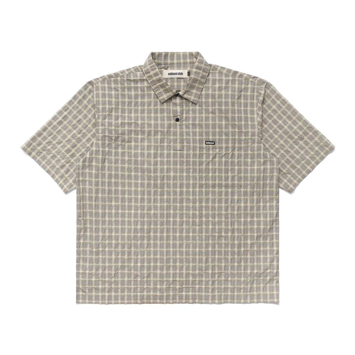 Oversized Snap Top Polo, Tan Plaid