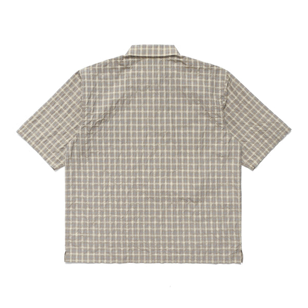 Metalwood Oversized Snap Top Polo, Tan Plaid