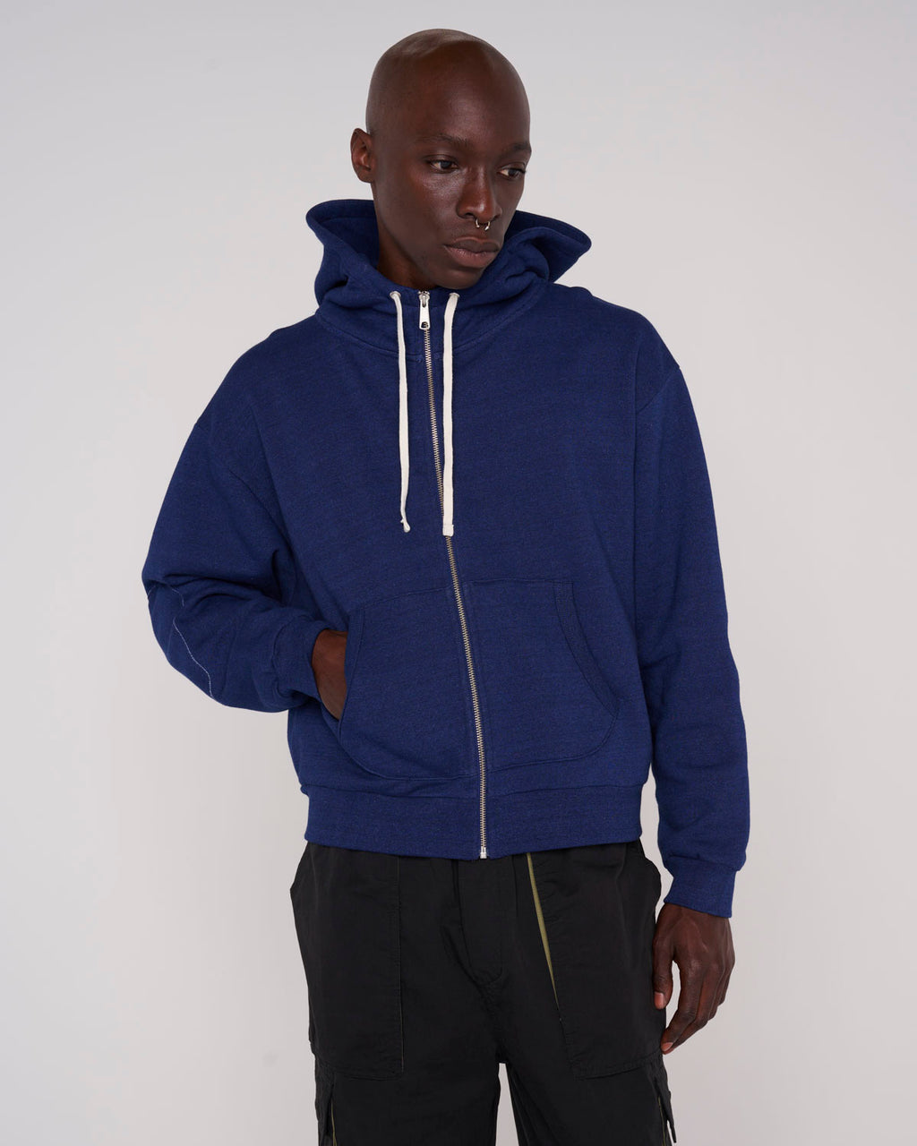 Padded Elbow Zip-Up Hood, Indigo