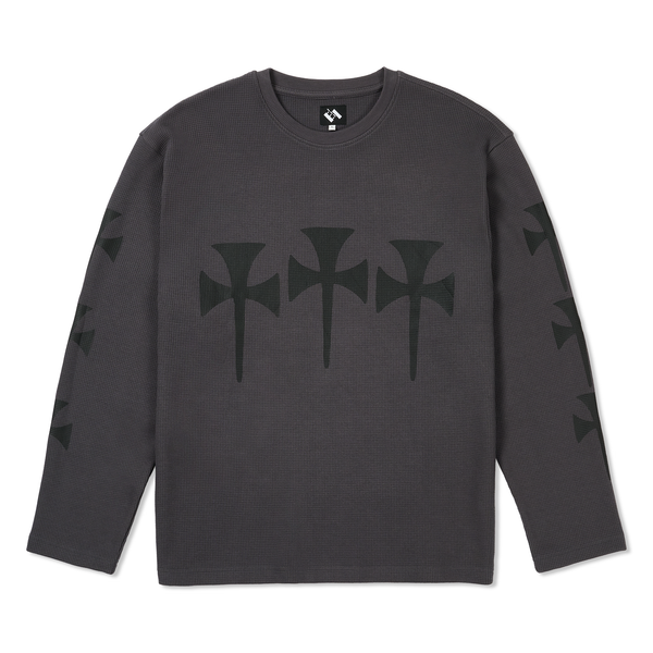 The Trilogy Tapes TTT Three Cross Waffle L/S, Charcoal