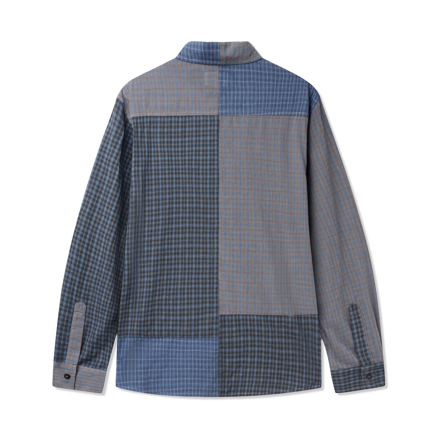 Patchwork Plaid L/S Shirt, Overdye Navy