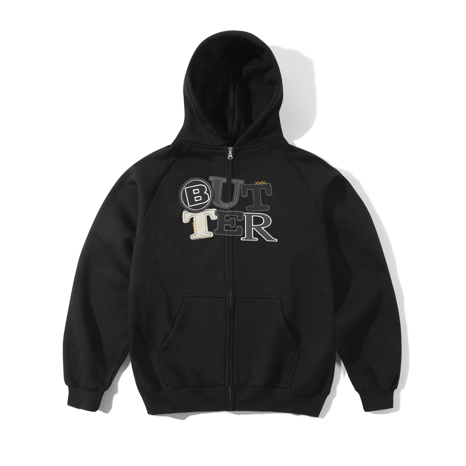 Patchwork Zip-Thru Hood, Black