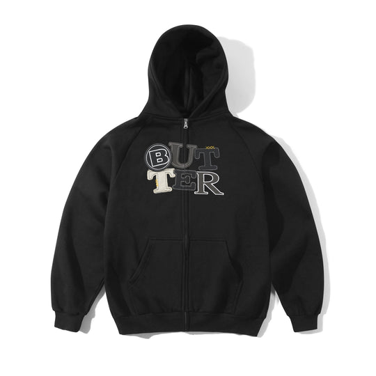 Patchwork Zip-Thru Hood, Black