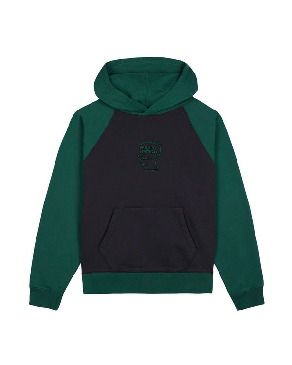 Brain Dead Pigment Wash Logo Head Raglan Pullover, Navy / Green