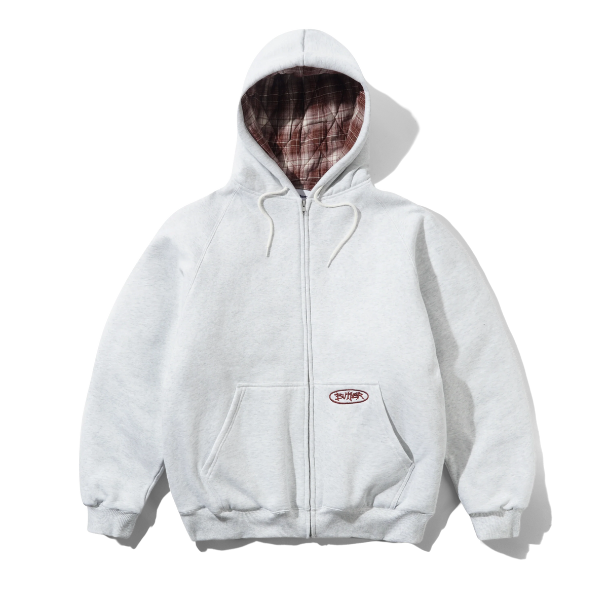 Plaid Lined Zip-Thru Hood, Ash