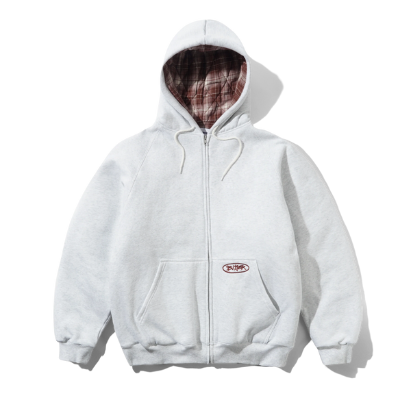 Butter Goods Plaid Lined Zip-Thru Hood, Ash