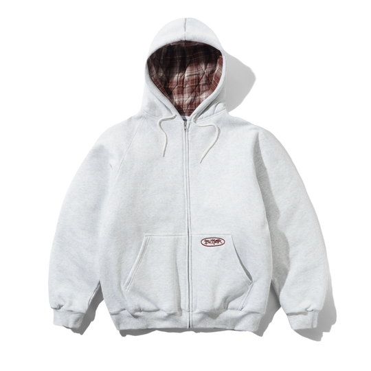 Plaid Lined Zip-Thru Hood, Ash