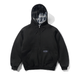 Plaid Lined Zip-Thru Hood, Black