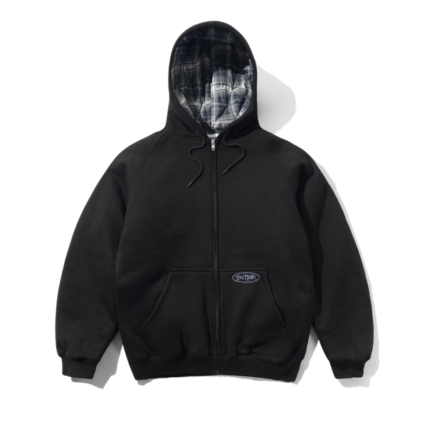 Butter Goods Plaid Lined Zip-Thru Hood, Black