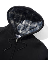 Plaid Lined Zip-Thru Hood, Black