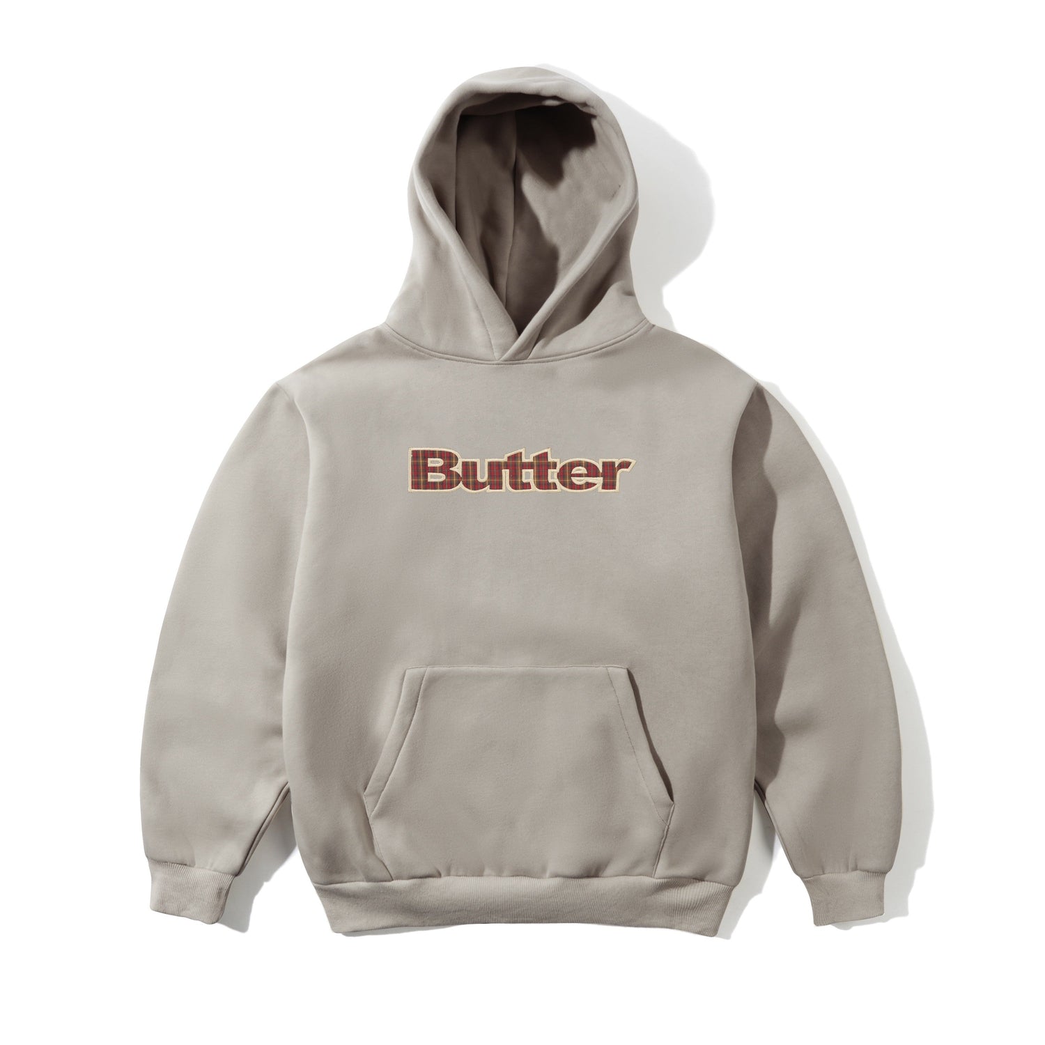 Plaid Logo Applique Pullover Hood, Taupe