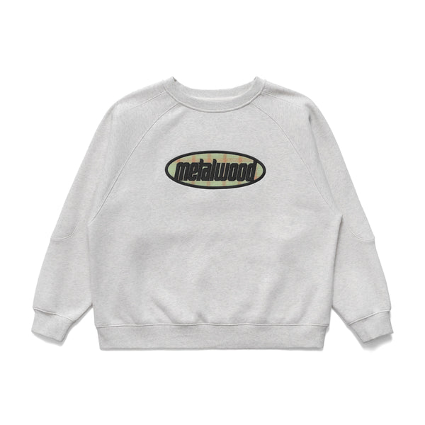 Metalwood Plaid Oval Raglan Crewneck Sweatshirt, Heather Grey