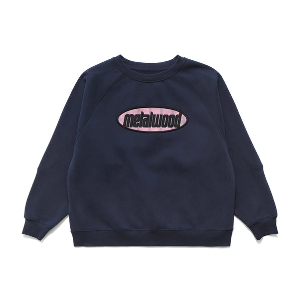 Metalwood Plaid Oval Raglan Crewneck Sweatshirt, Navy