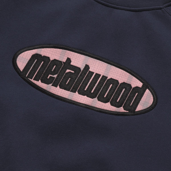 Metalwood Plaid Oval Raglan Crewneck Sweatshirt, Navy