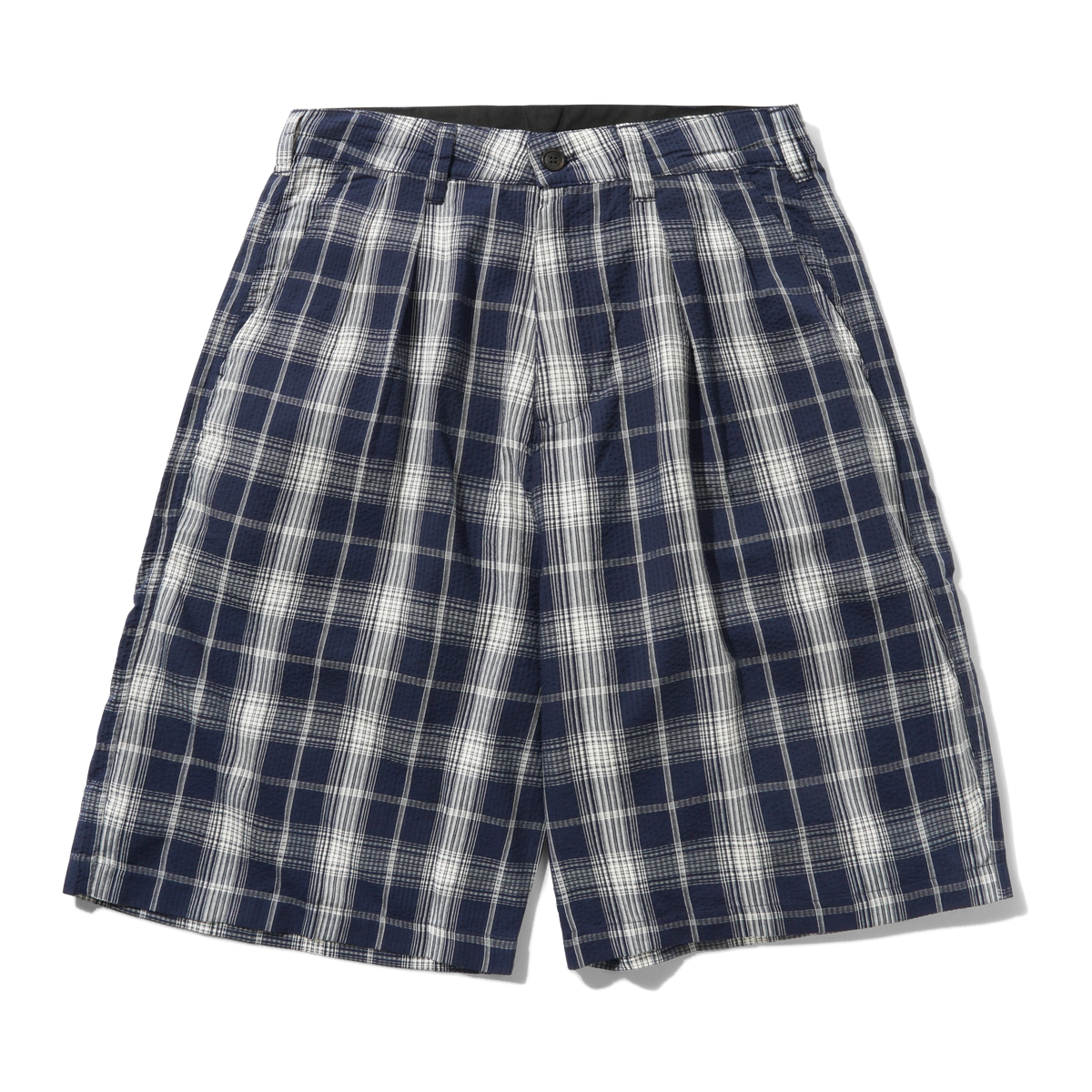 Pleated Shorts, Navy Plaid