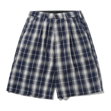 Pleated Shorts, Navy Plaid