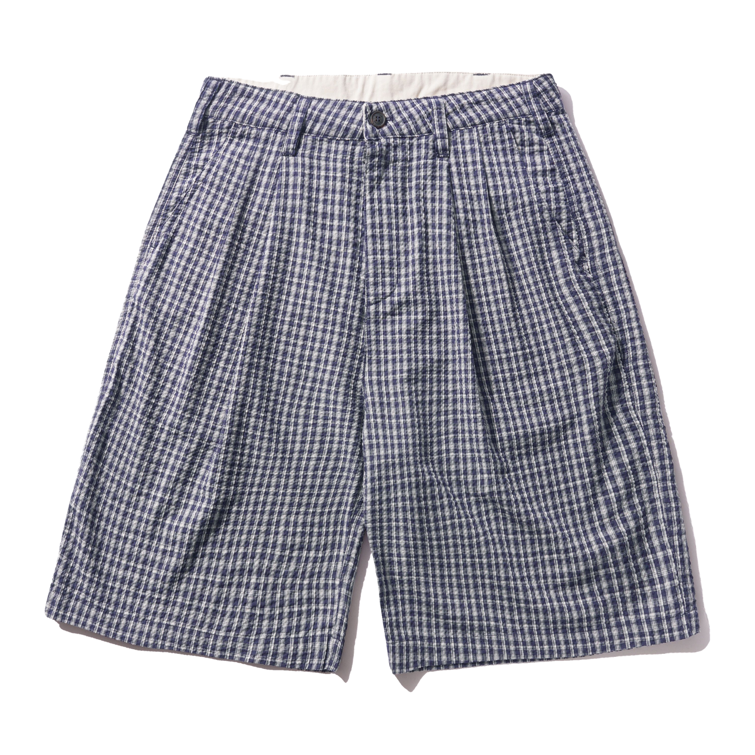 Pleated Shorts, Navy Plaid