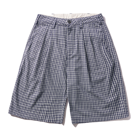 Pleated Shorts, Navy Plaid