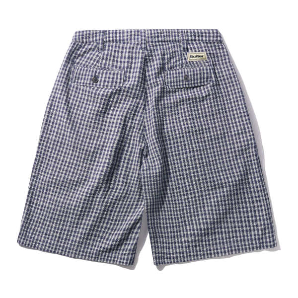 Butter Goods Pleated Shorts, Navy Plaid