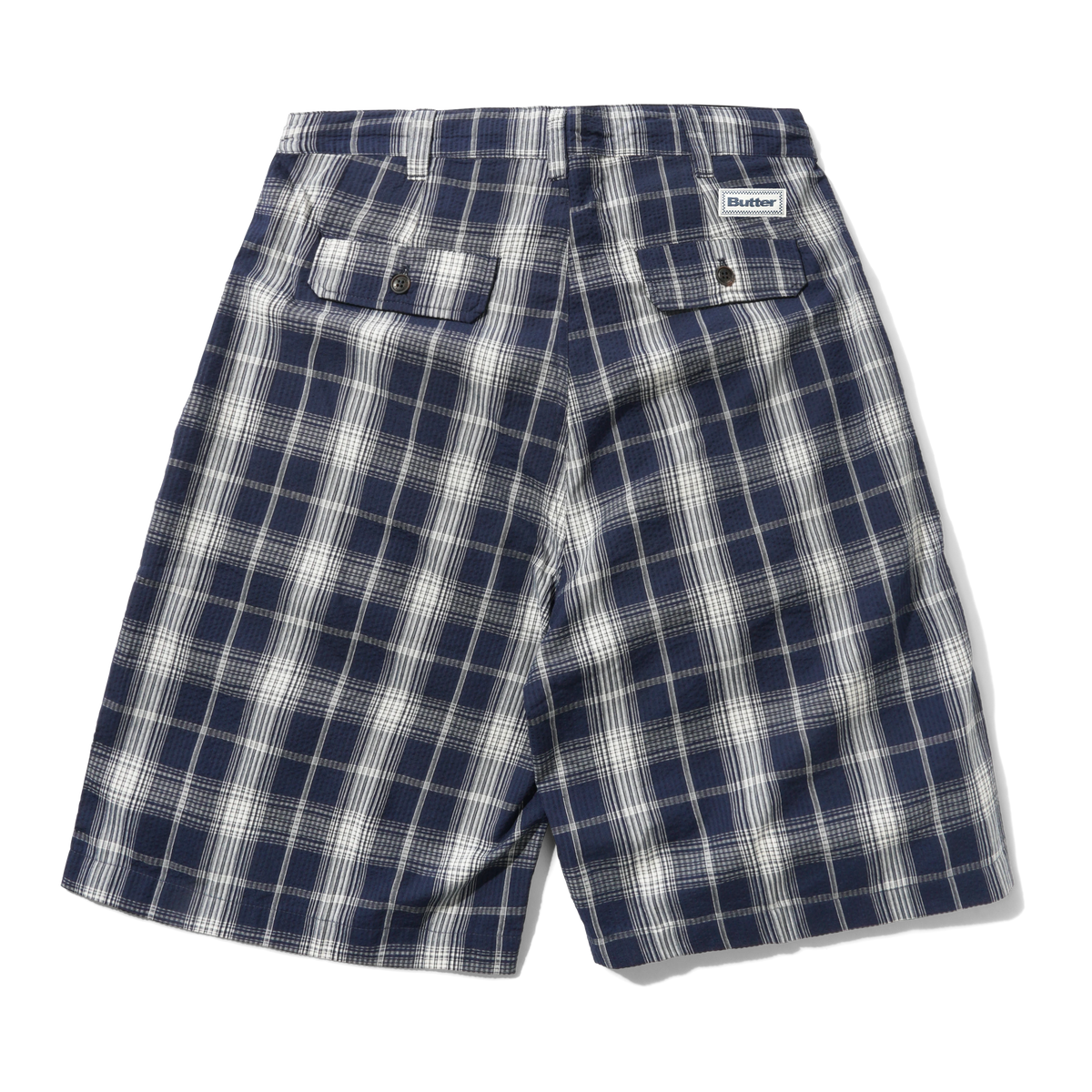 Pleated Shorts, Navy Plaid