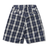 Pleated Shorts, Navy Plaid