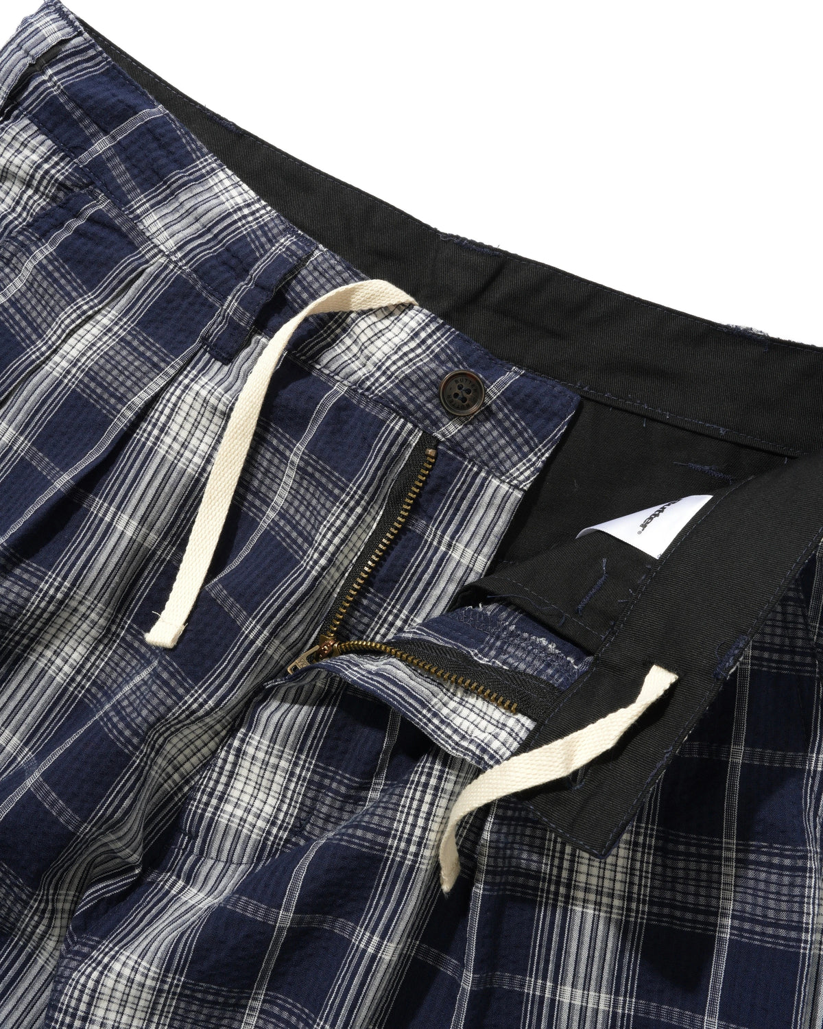 Pleated Shorts, Navy Plaid