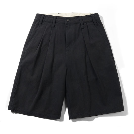 Pleated Shorts, Washed Black
