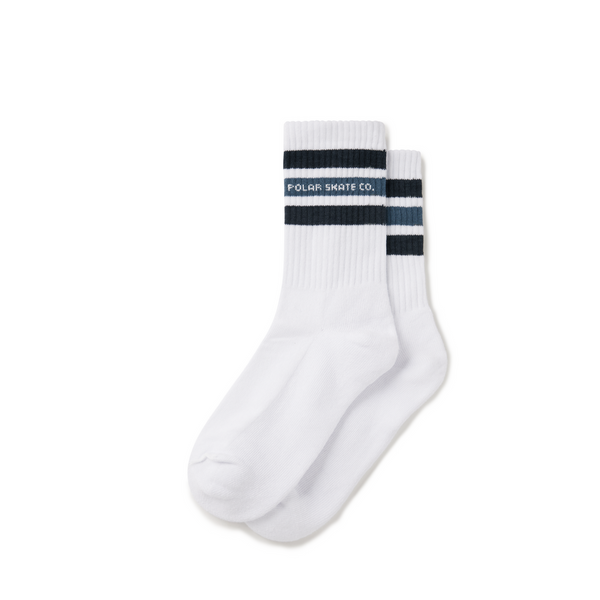 Polar Skate Co. Fat Stripe Rib Socks, White / Blue