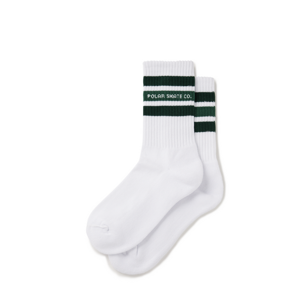 Polar Skate Co. Fat Stripe Rib Socks, White / Green