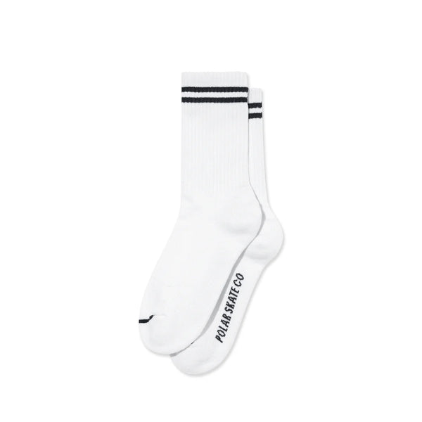 Polar Skate Co. 2 Stripes Rib Socks, White / Black