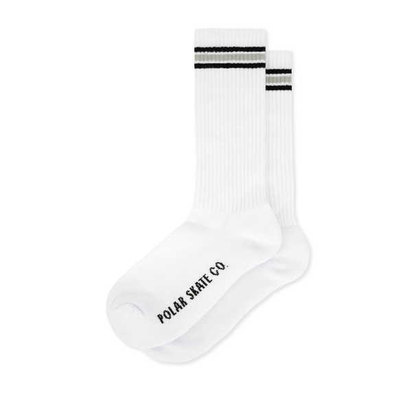 Polar Skate Co. Rib Stripe Socks, White / Black / Sage