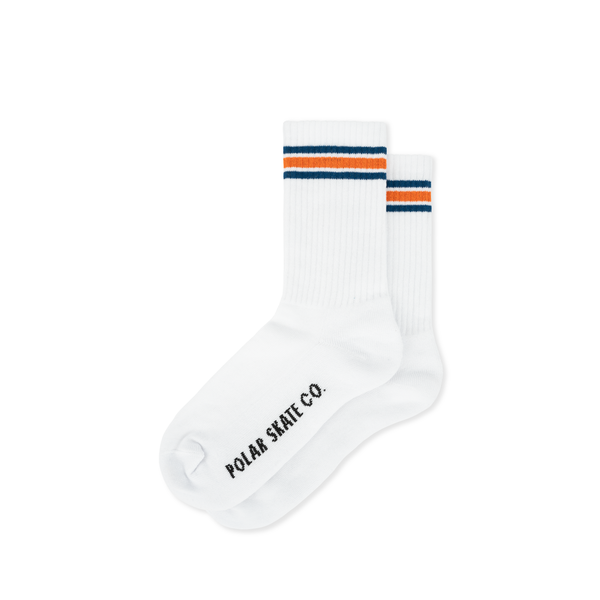 Polar Skate Co. Rib Stripe Socks, White / Navy / Orange