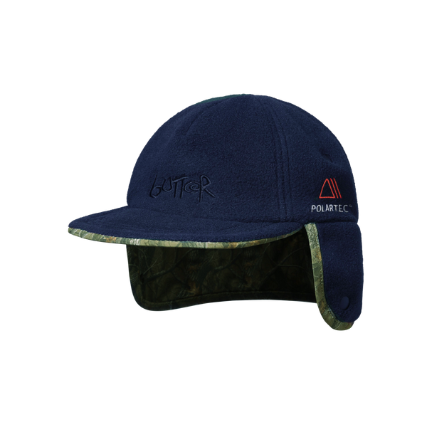 Butter Goods Polartec Reversible Trapper Cap, Forest Camo / Navy