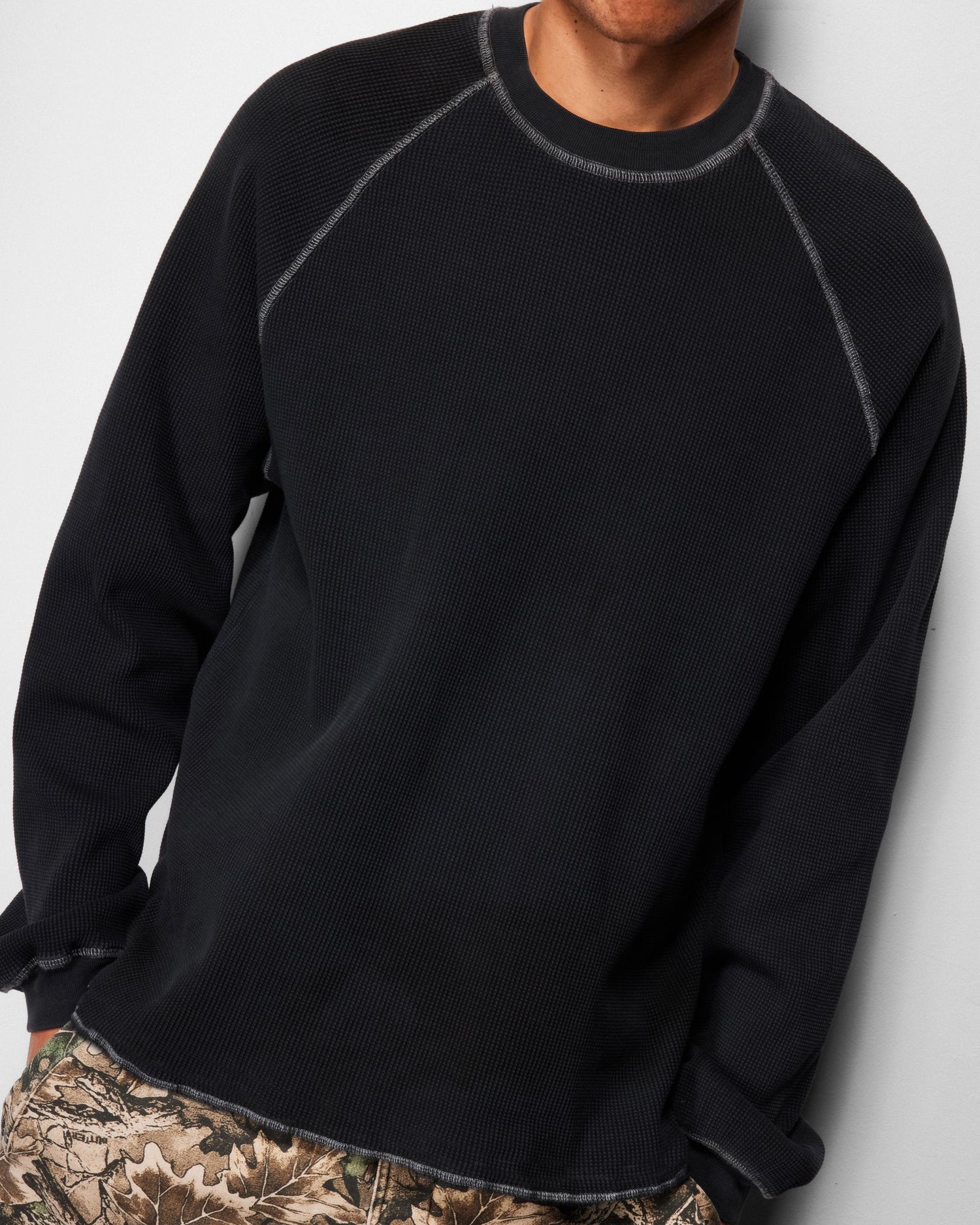 Waffle L/S Top, Washed Black