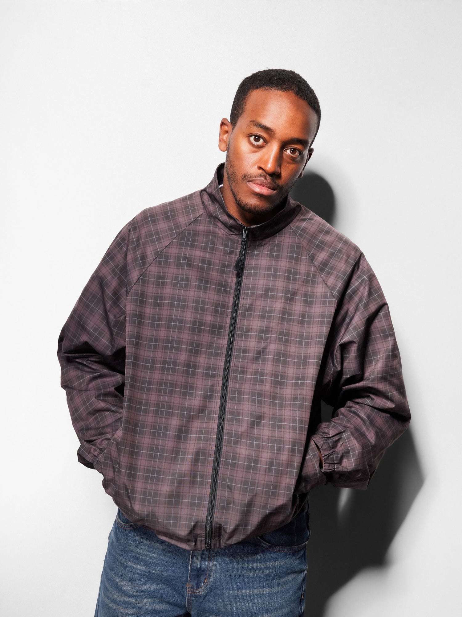 Plaid Nylon Jacket, Navy