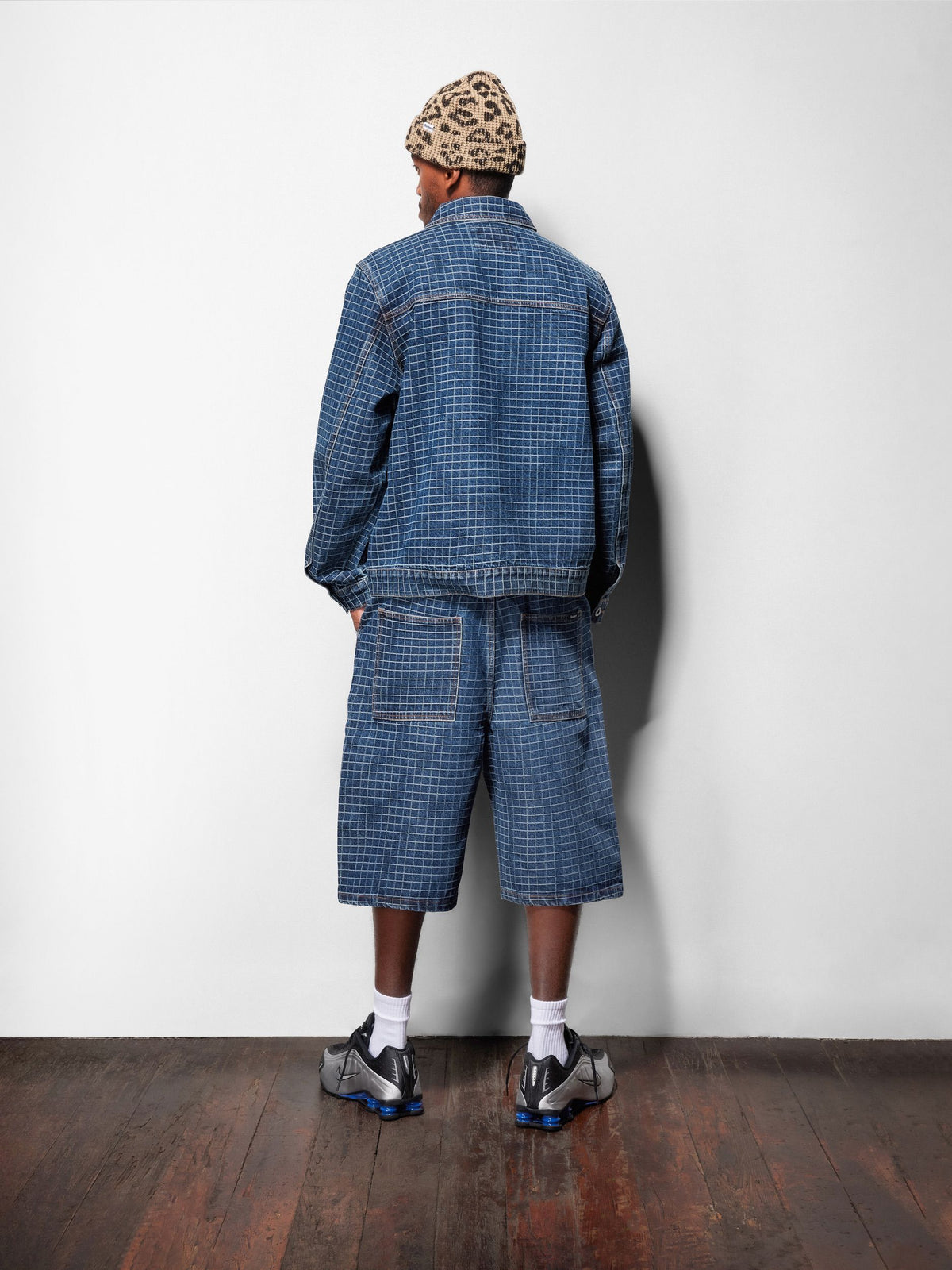 Big Grid Denim Shorts, Indigo