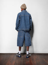 Big Grid Denim Shorts, Indigo