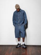Big Grid Denim Shorts, Overdyed Black