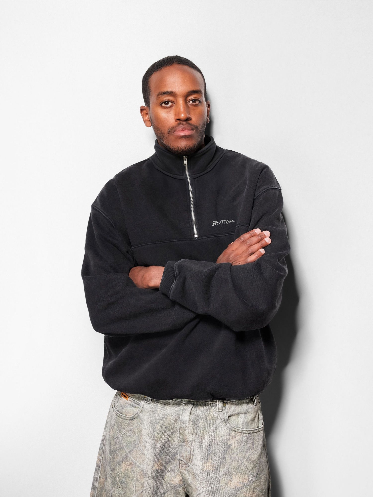 Panel 1/4 Zip Sweater, Washed Navy