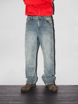 Relaxed Denim Jeans, Distressed Mid Blue