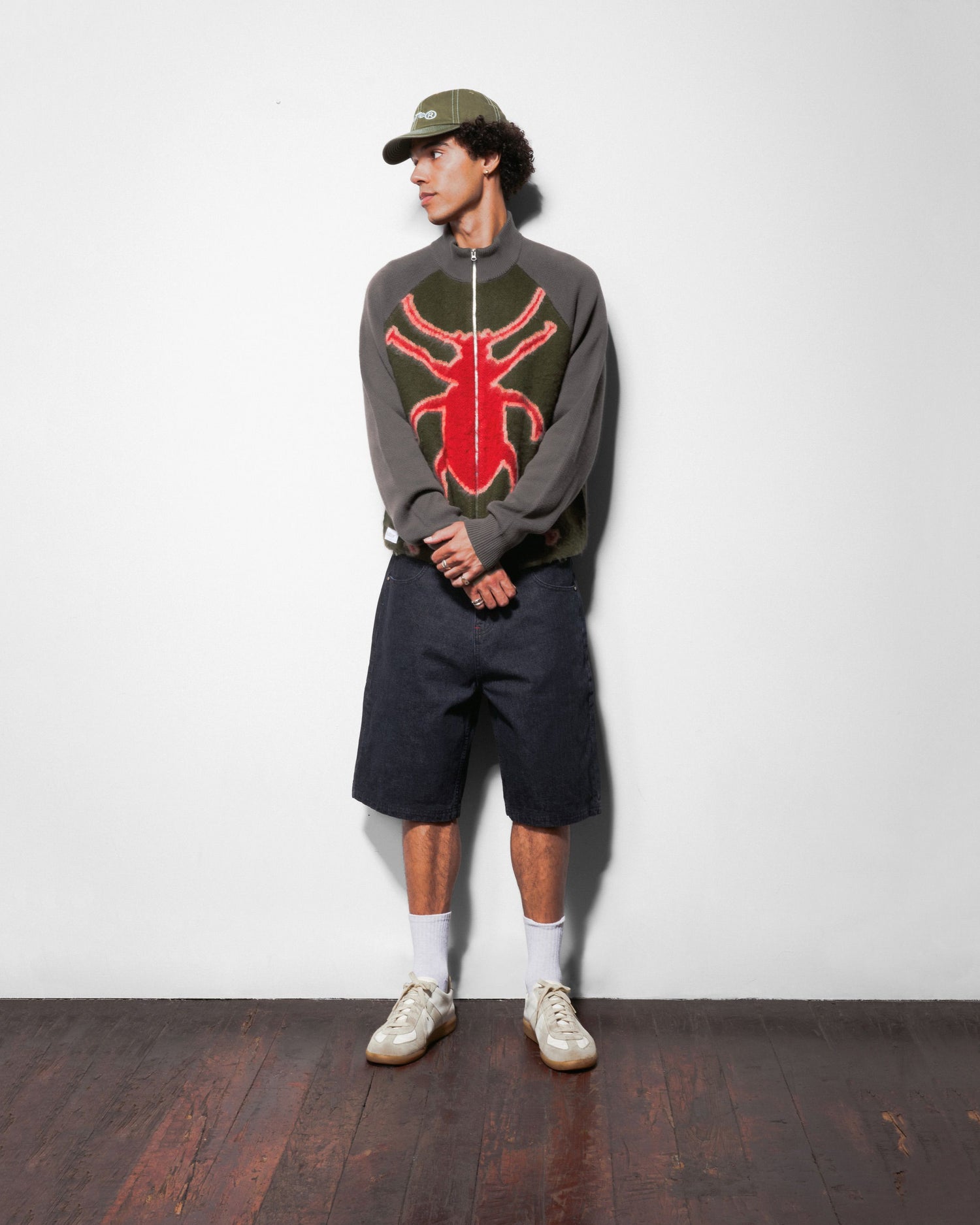 Beetle Zip-Thru Knit Sweater, Black