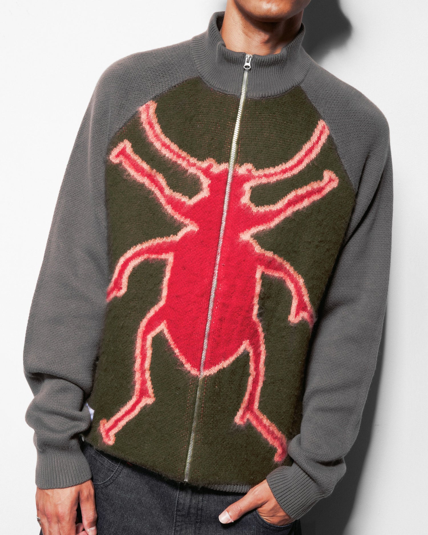 Beetle Zip-Thru Knit Sweater, Olive
