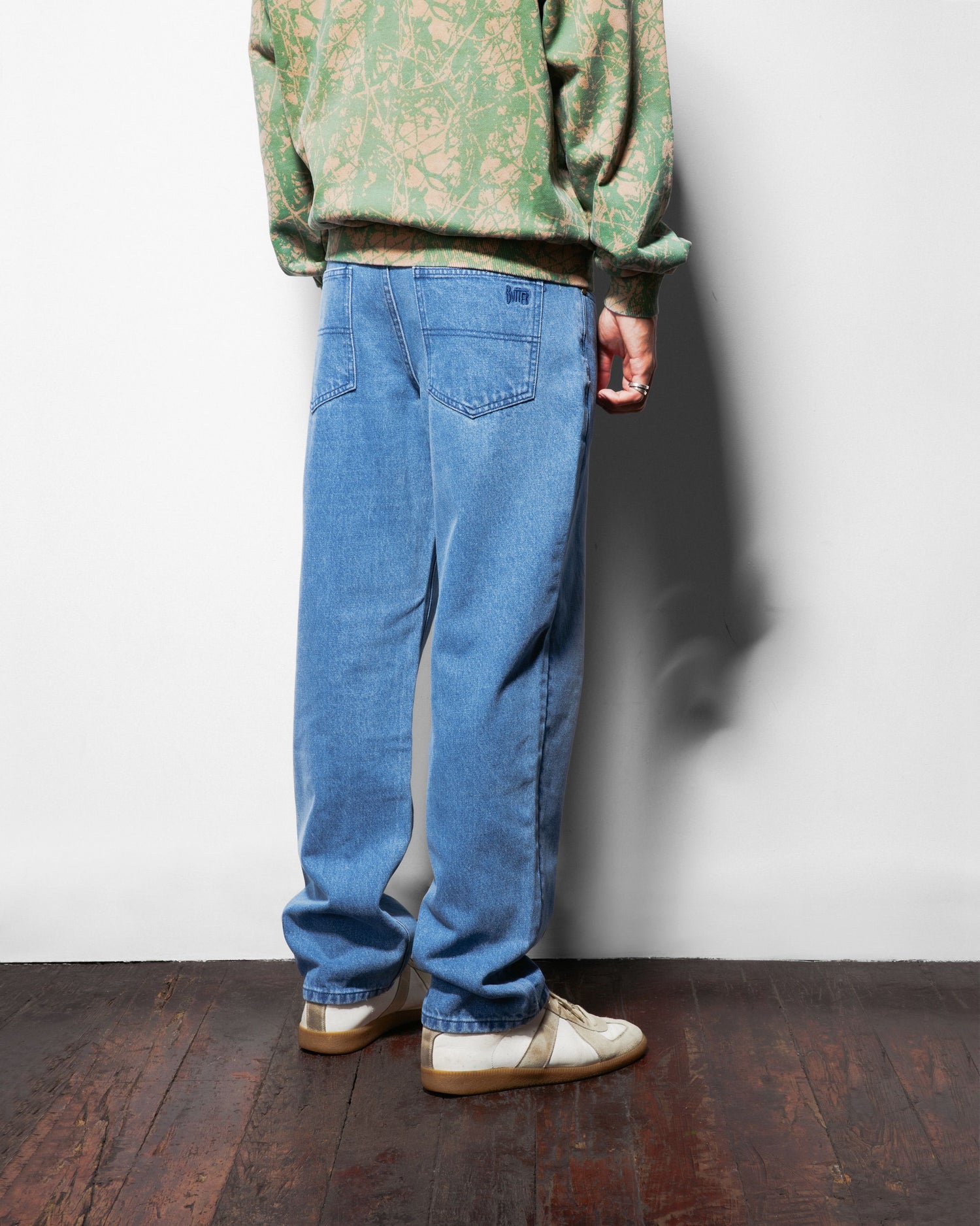 Straight Leg Denim Jeans, Distressed Indigo