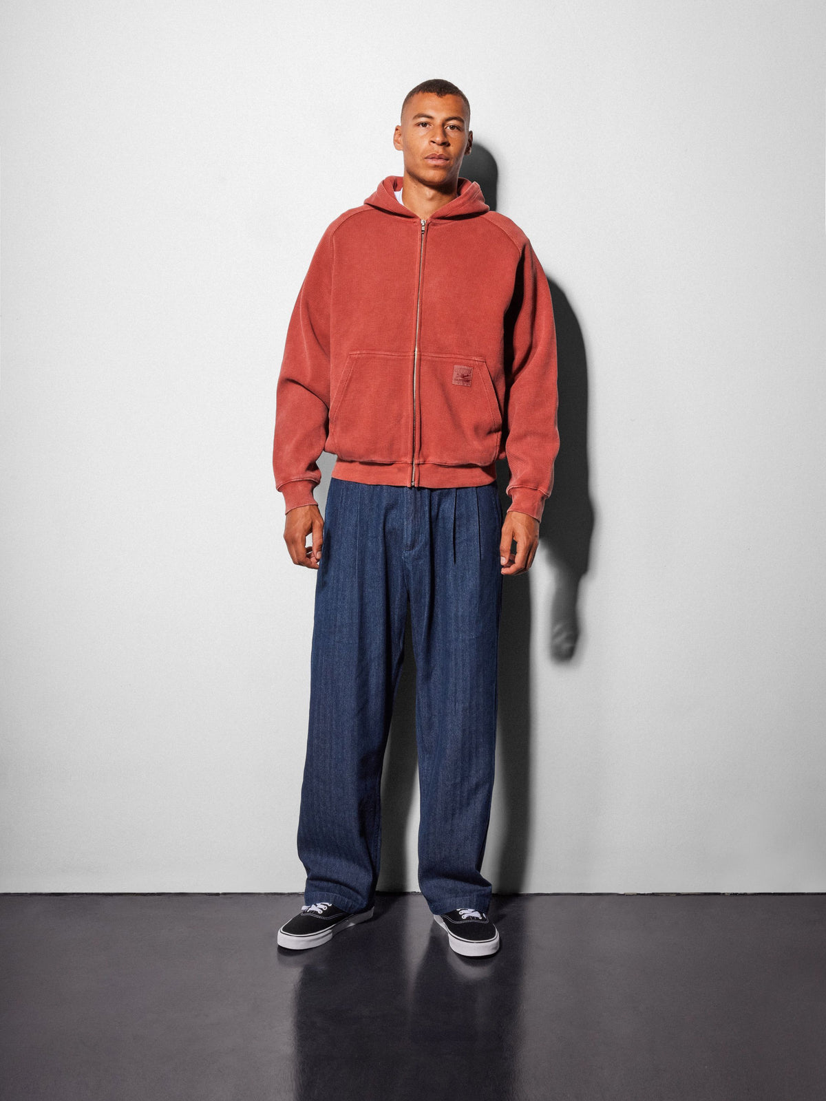 Bleach Waffle Zip-Thru Hood, Washed Rust