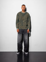 Wide Cut Denim Jeans, Mid Streaky Blue
