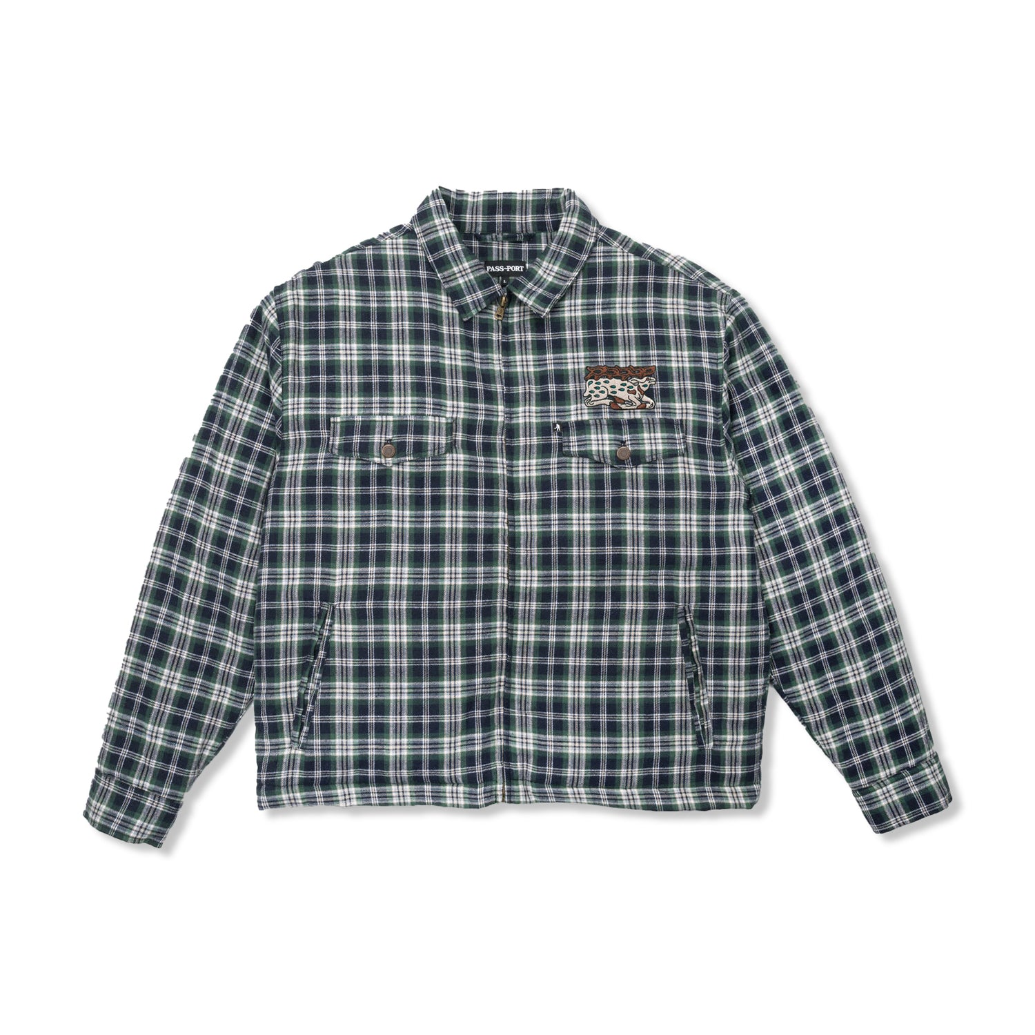 Antler Zip Flannel Shirt, Navy / Green